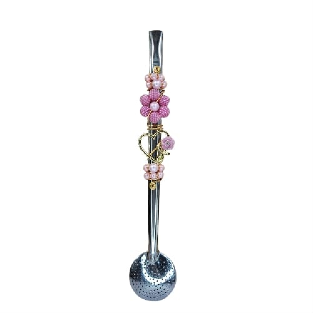 BOMBA CHIMARRÃO FLOR - rosa com coração