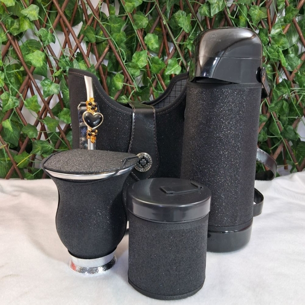 KIT CHIMARRÃO SLIM 1,0L 6 PEÇAS PRETA GLITTER - SLIM 6  PEÇAS