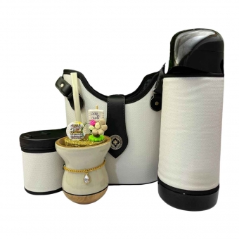 Kit mateira térmica 1l com cuia Imbuia decorada linha Luxo